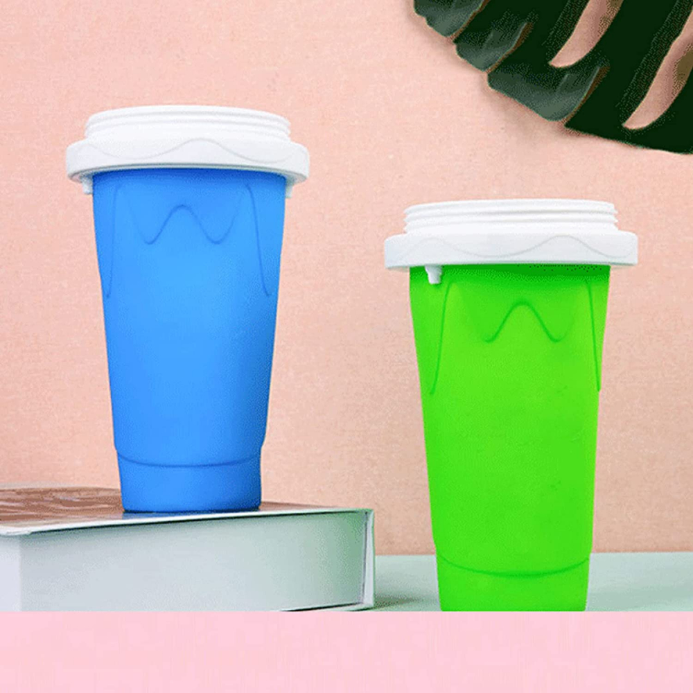 Pahar pentru Facut Slushy, MilkShake si Suc Inghetat, Compatibil Congelator, 250ml cu Lingura si Pai 2in1, Silicon Premium, Albastru, CBD CORAL BEST DEALS Albastru [7]