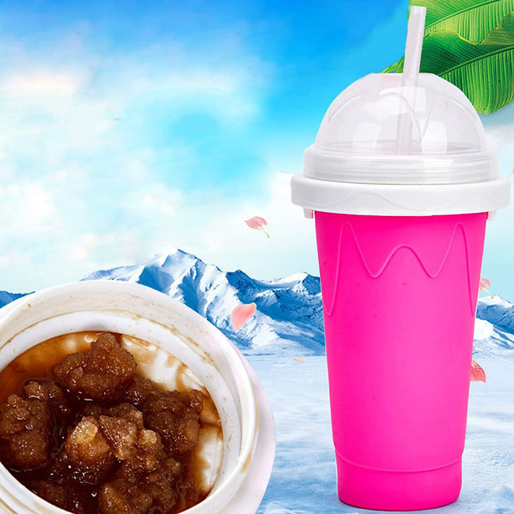 Pahar pentru Facut Slushy, MilkShake si Suc Inghetat, Compatibil Congelator, 250ml cu Lingura si Pai 2in1, Silicon Premium, Albastru, CBD CORAL BEST DEALS Albastru [4]