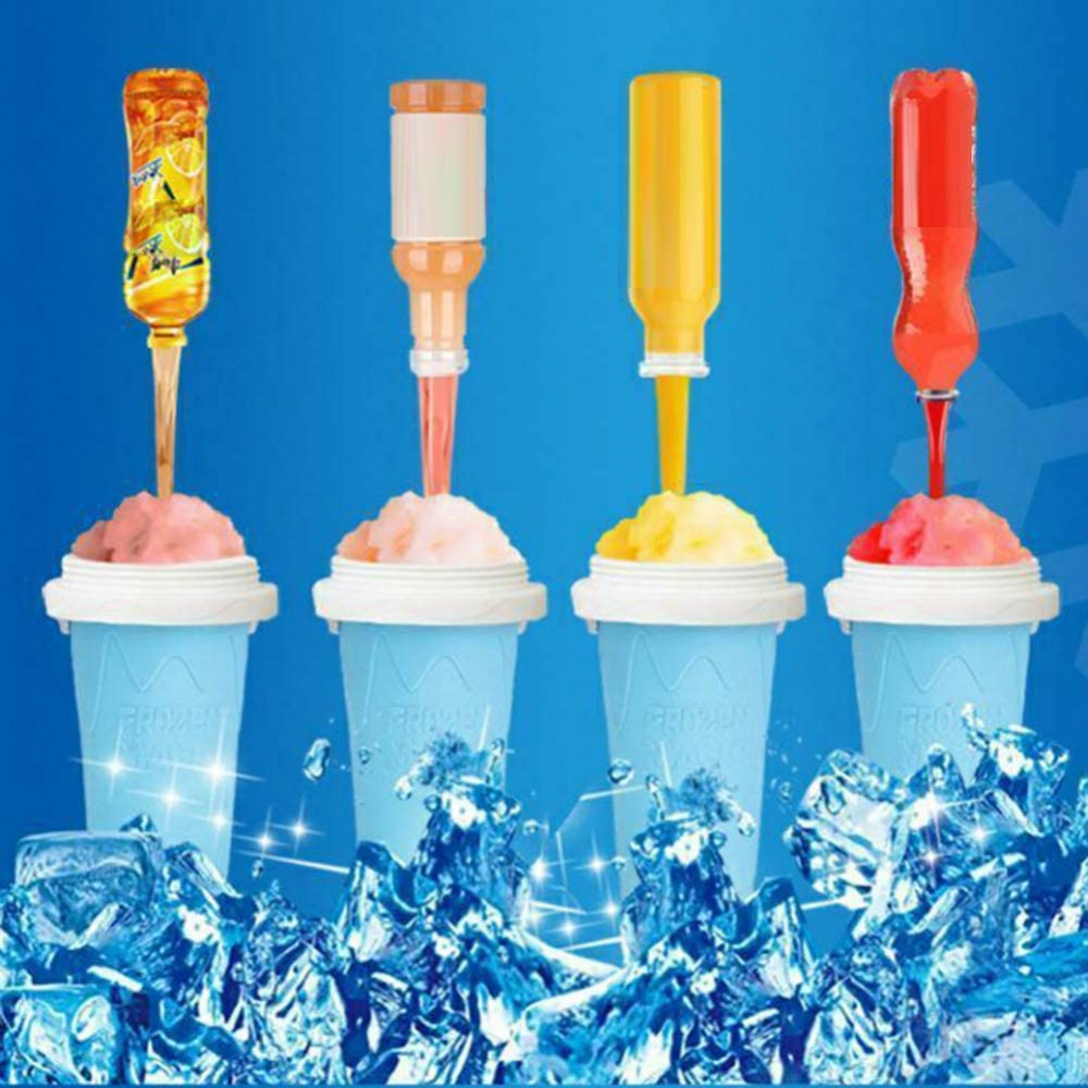 Pahar pentru Facut Slushy, MilkShake si Suc Inghetat, Compatibil Congelator, 250ml cu Lingura si Pai 2in1, Silicon Premium, Albastru, CBD CORAL BEST DEALS Albastru [6]