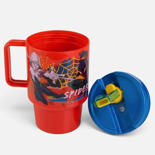 Pahar Spiderman Roșu cu Pai și Mâner 530 ml [4]