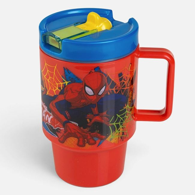 Pahar Spiderman Roșu cu Pai și Mâner 530 ml [2]