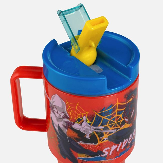 Pahar Spiderman Roșu cu Pai și Mâner 530 ml [3]
