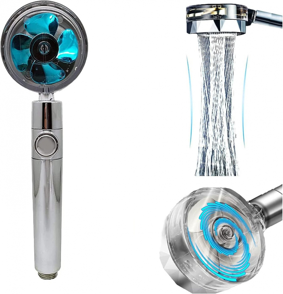 Para de Dus cu Elice si Jet cu Presiune Vortex, Cap Rotativ 360° si Buton On/Off, Design Premium, Albastru, CBD CORAL BEST DEALS Albastru 26 cm [3]