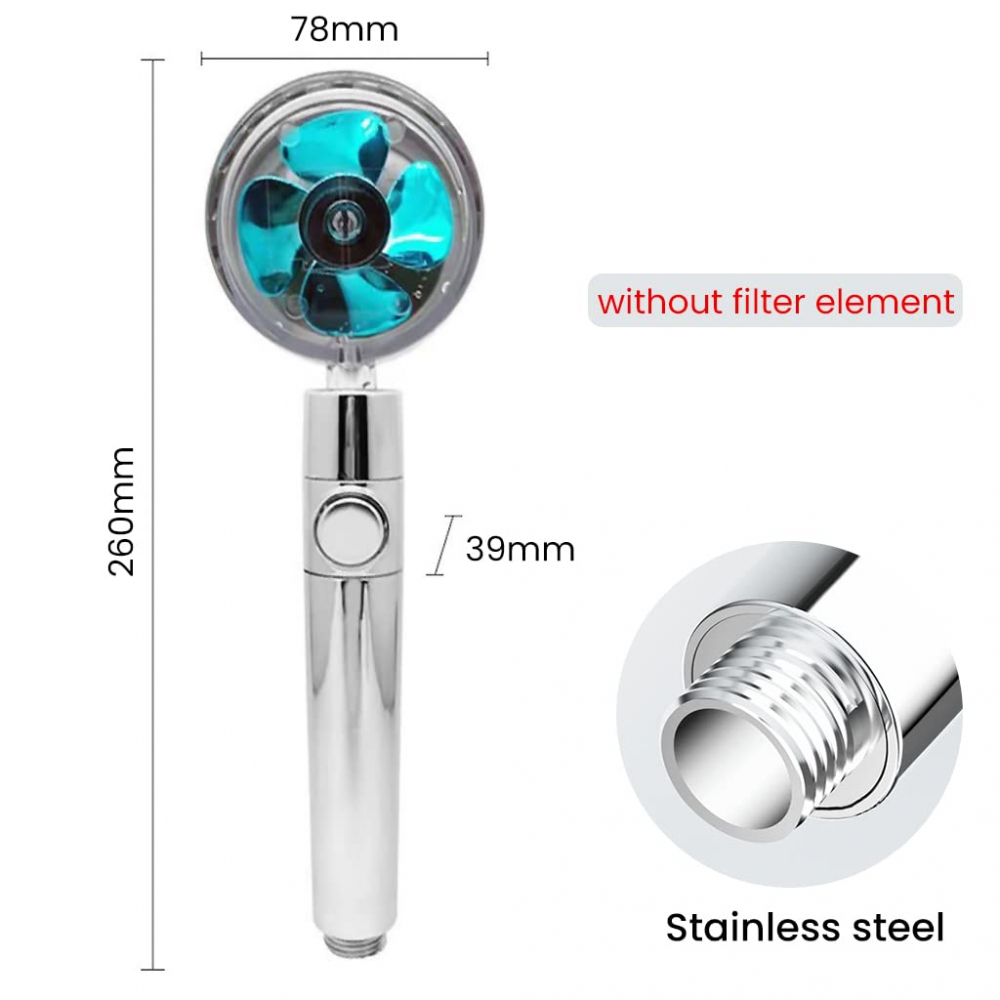Para de Dus cu Elice si Jet cu Presiune Vortex, Cap Rotativ 360° si Buton On/Off, Design Premium, Albastru, CBD CORAL BEST DEALS Albastru 26 cm [5]
