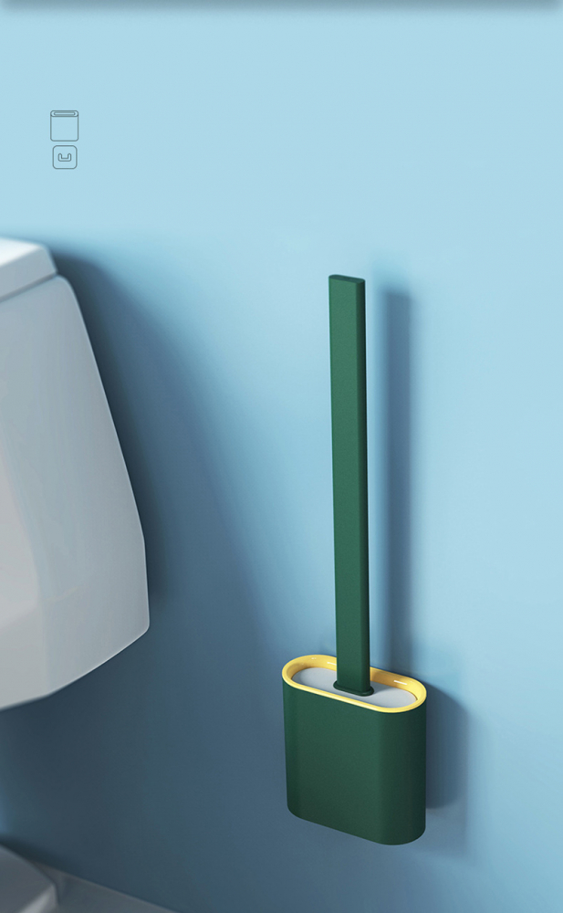 Perie WC din Silcon cu Suport Autoadeziv pe Perete si Cap Flexibil pentru Vasul de Toaleta, Verde Inchis, CBD CORAL BEST DEALS [5]