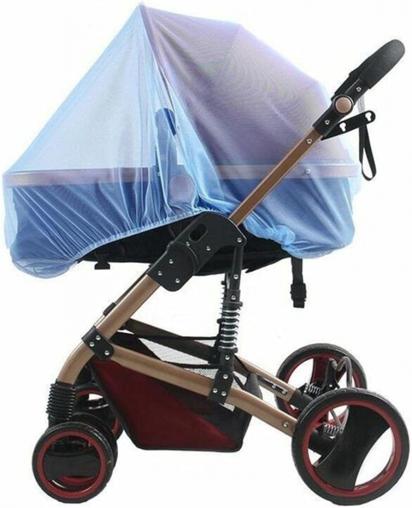 Plasa Anti Tantari si insecte pentru Cariucior Copii, Landou, Patut, 110 x 90 cm, cu Sistem de Prindere Elastic, Albastru [3]
