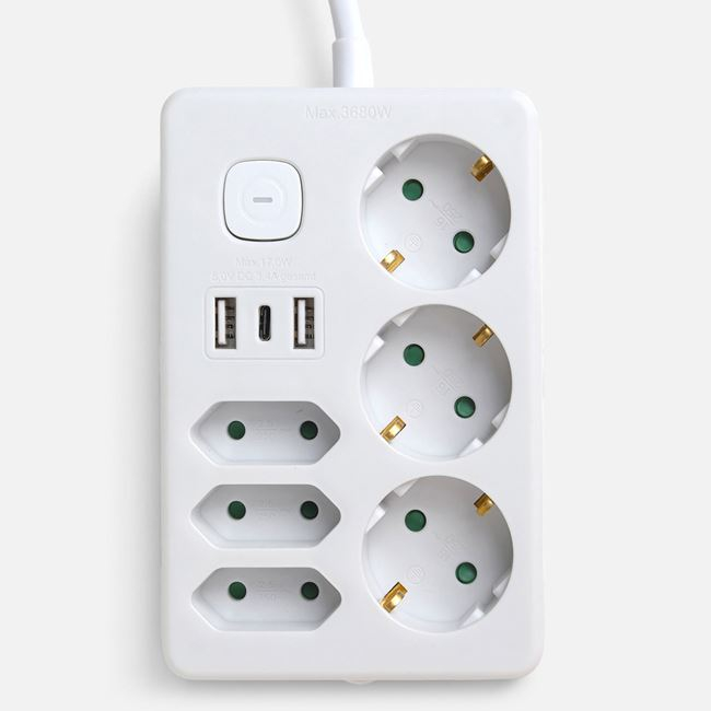 Prelungitor cu 6 Prize, 2 USB și 1 USB-C, Cablu 1,2 m [2]