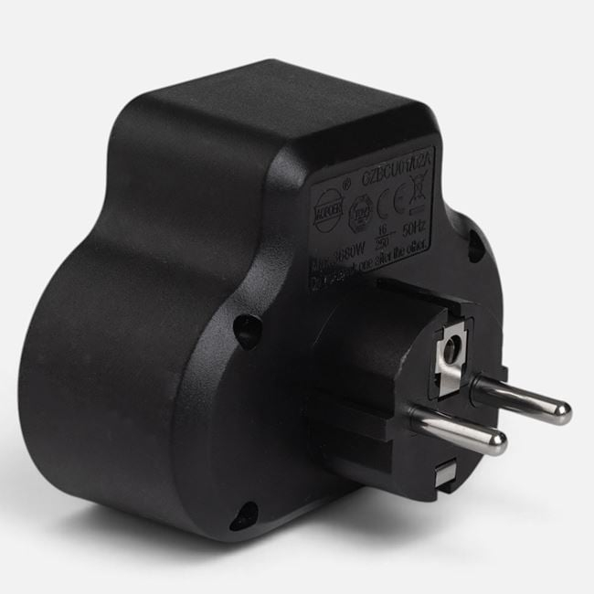 Adaptor Negru cu 2 Prize Schuko, USB-A și USB-C [2]