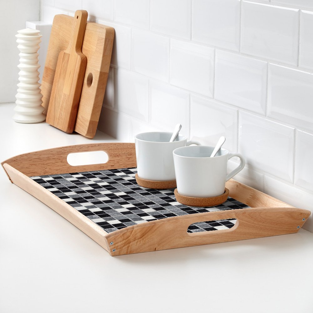 Set 19 Stickere Decorative pentru Faianta sau Perete, 10 x 10 cm, Negru Mat, Autoadeziv, Mozaic Multicolor 10 cm [7]