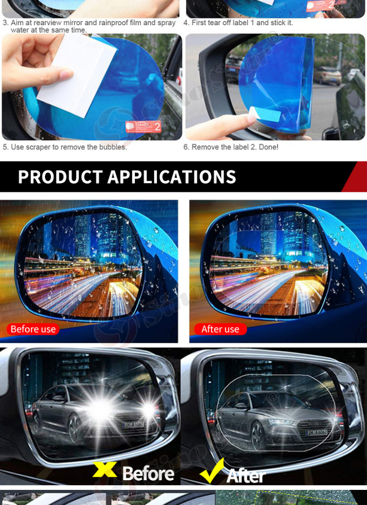 Set 2 Folii de Oglinda Auto Anti Picaturi, Ploaie si Anti Aburire, Oval 10 x 15 cm, Premium Universal, Premium Universal, CBD CORAL BEST DEALS Transparent 10 x 15 cm [2]