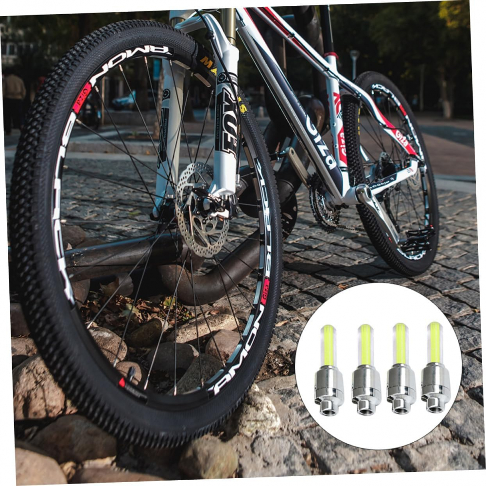 Set 2 Lumini LED cu Ventil si Baterii pentru Roata Cauciuc, Compatibil cu Bicicleta, Masina sau Motocicleta, Galben, Galben [4]
