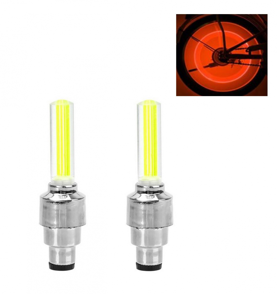 Set 2 Lumini LED cu Ventil si Baterii pentru Roata Cauciuc, Compatibil cu Bicicleta, Masina sau Motocicleta, Galben, Galben [2]