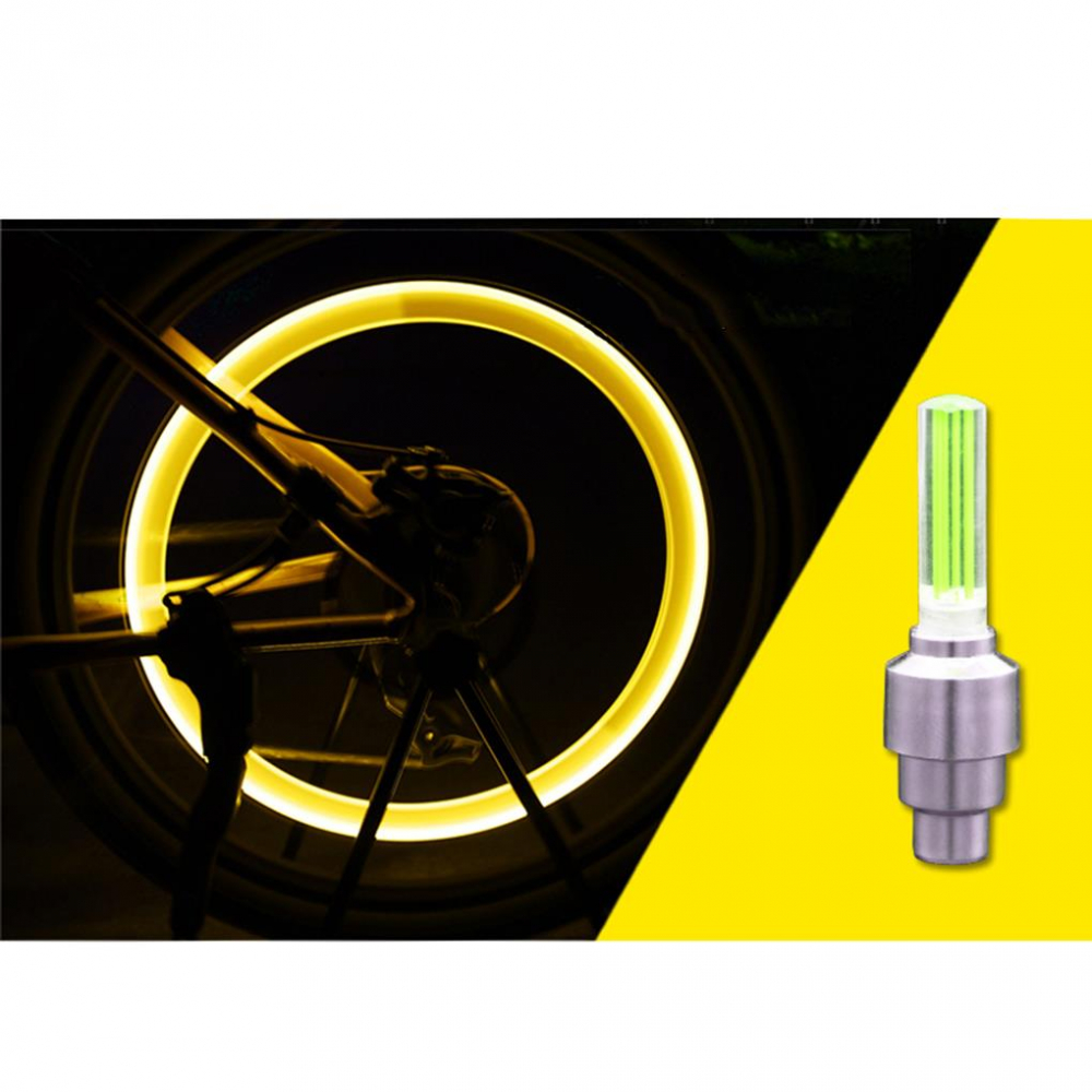 Set 2 Lumini LED cu Ventil si Baterii pentru Roata Cauciuc, Compatibil cu Bicicleta, Masina sau Motocicleta, Galben, Galben [3]