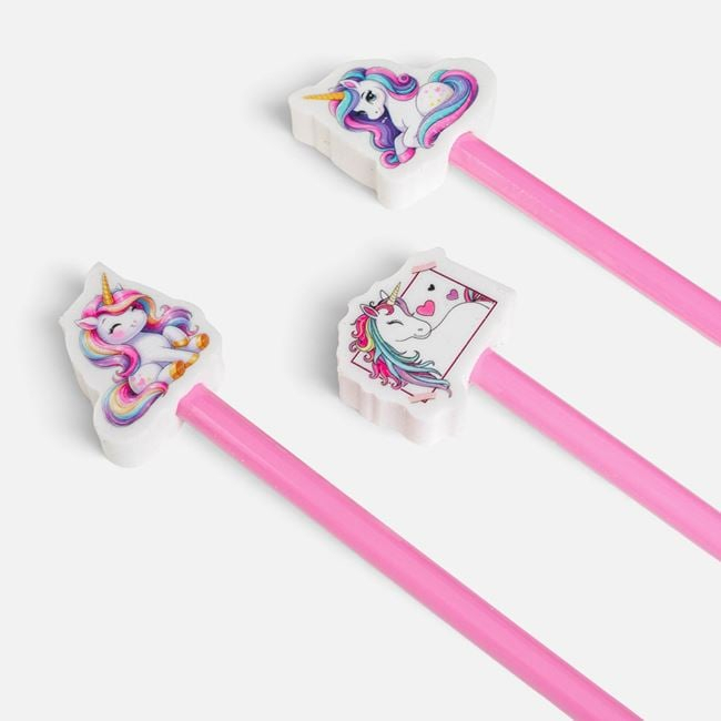 Set 3 creioane roz cu radiere unicorn [3]
