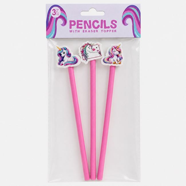 Set 3 creioane roz cu radiere unicorn [2]