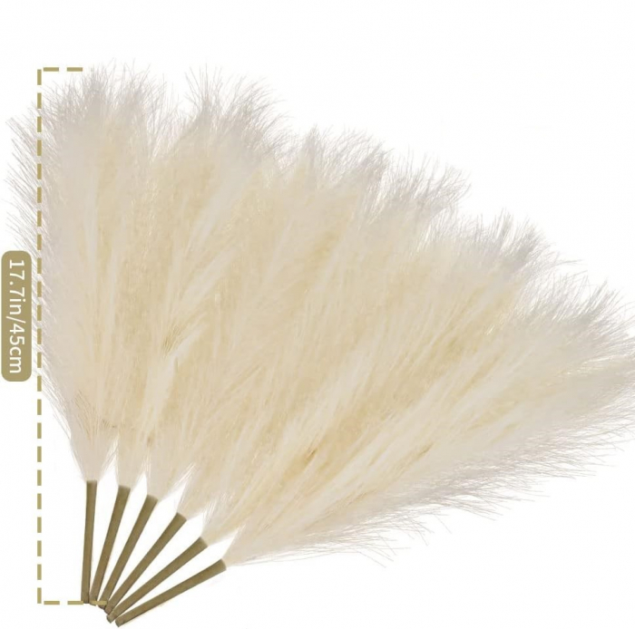 Set 3 Fire Iarba de Pampas Artificiala pentru, Amenajari si Decoratiuni Interioare, Material de Calitate Premium, Matase Fina, Inaltime 43.5 cm, Bej Natural, CBD CORAL BEST DEALS [4]