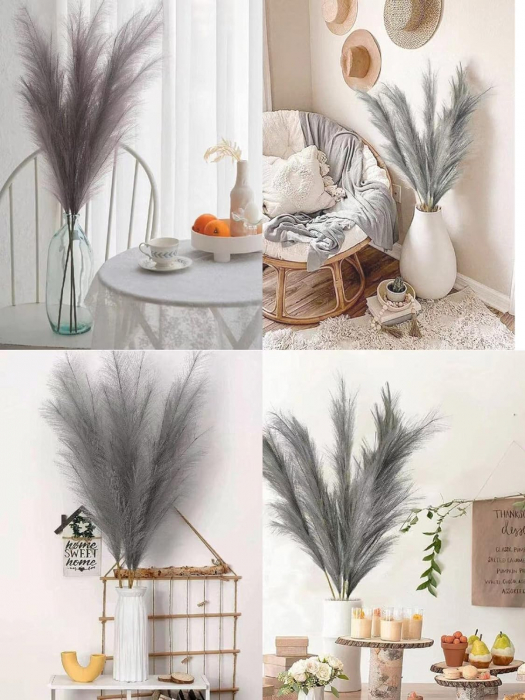 Set 3 Fire Iarba de Pampas Artificiala pentru, Amenajari si Decoratiuni Interioare, Material de Calitate Premium, Matase Fina, Inaltime 43.5 cm, Gri Cenusiu Melange, CBD CORAL BEST DEALS [4]