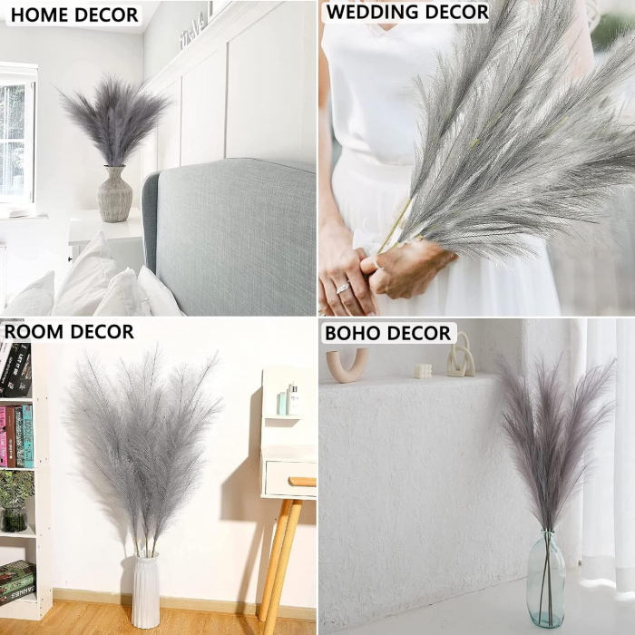 Set 3 Fire Iarba de Pampas Artificiala pentru, Amenajari si Decoratiuni Interioare, Material de Calitate Premium, Matase Fina, Inaltime 43.5 cm, Gri Cenusiu Melange, CBD CORAL BEST DEALS [2]