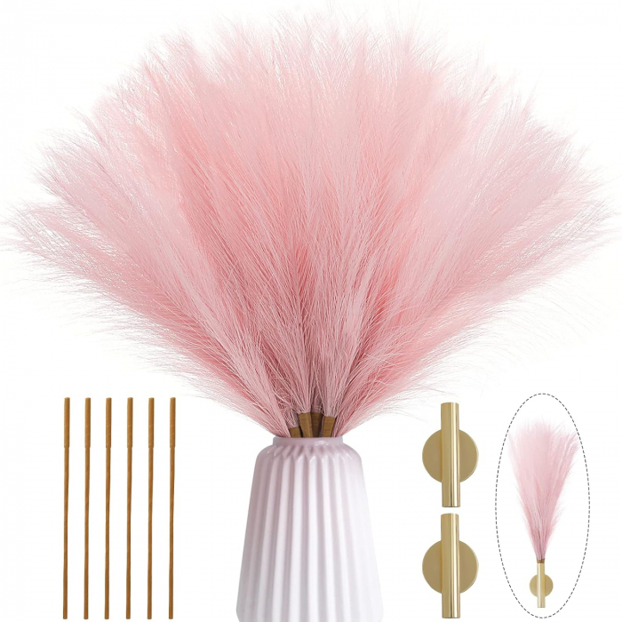 Set 3 Fire Iarba de Pampas Artificiala pentru, Amenajari si Decoratiuni Interioare, Material de Calitate Premium, Matase Fina, Inaltime 43.5 cm, Roz Sampanie, CBD CORAL BEST DEALS [1]