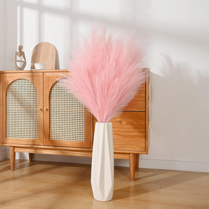 Set 3 Fire Iarba de Pampas Artificiala pentru, Amenajari si Decoratiuni Interioare, Material de Calitate Premium, Matase Fina, Inaltime 43.5 cm, Roz Sampanie, CBD CORAL BEST DEALS [4]