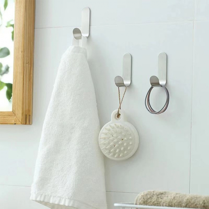 Set 3 Suporti Adezivi pentru Prosop, Chei si Alte Obiecte de Baie sau Bucatarie, 7 cm, Metal, Argintiu, CBD CORAL BEST DEALS [2]