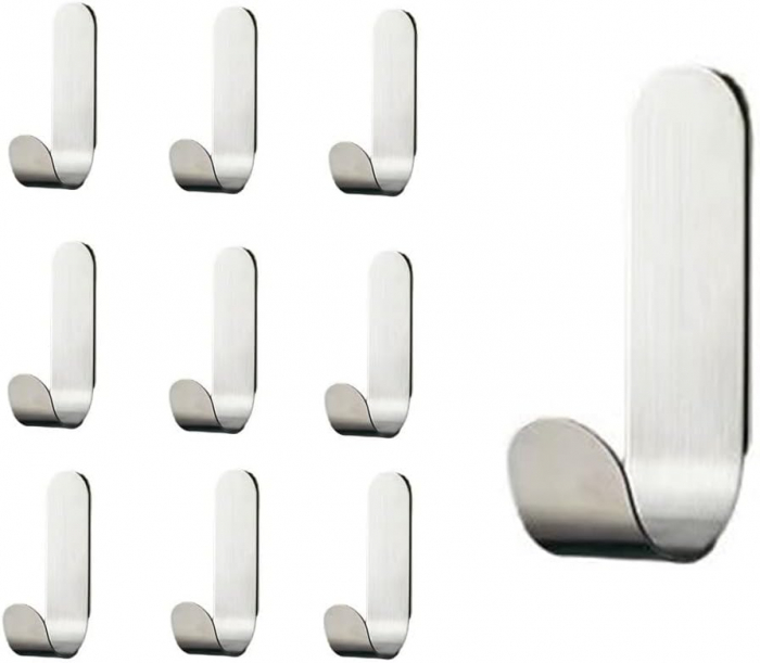Set 3 Suporti Adezivi pentru Prosop, Chei si Alte Obiecte de Baie sau Bucatarie, 7 cm, Metal, Argintiu, CBD CORAL BEST DEALS [7]