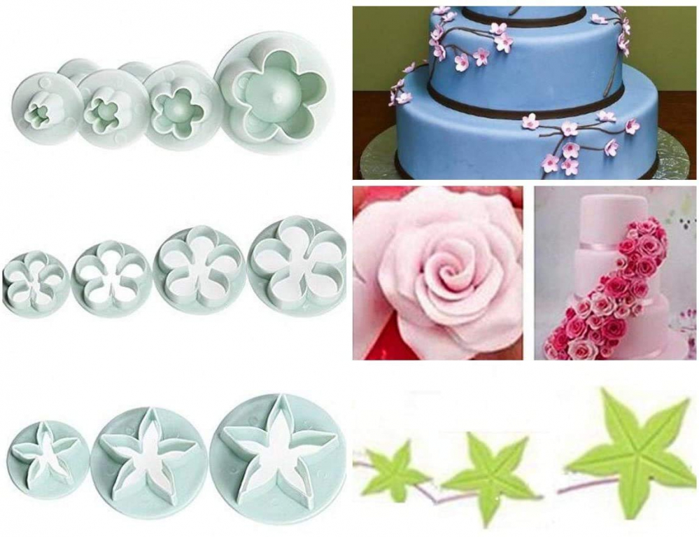 Set 33 Forme pentru Decorat Tort si Prajituri Cup Cake cu Stelute, Flori, Fluturi, Inimioare si Frunze, din PVC Alb [5]