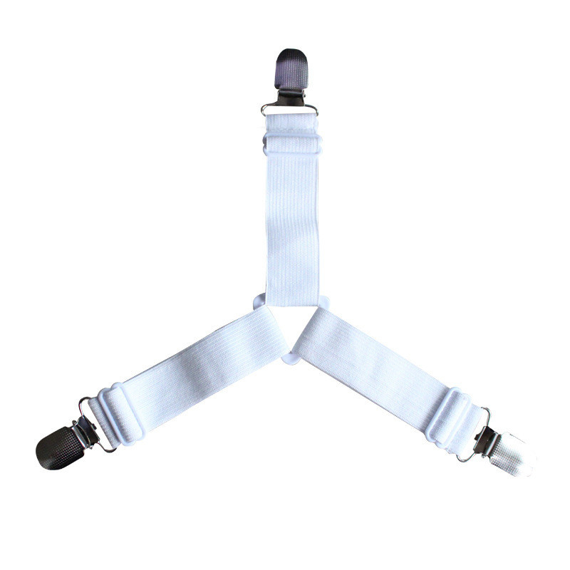 Set 4 Bretele Elastice cu Clesti Metalici pentru Prinderea Cearseafurilor si Lenjeriei de Pat, Alb CBD CORAL BEST DEALS Alb [5]
