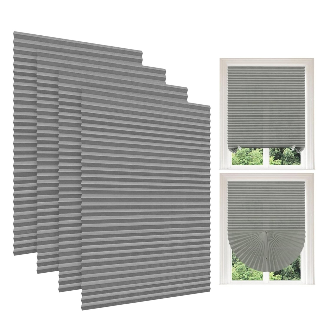 Jaluzea plisată autoadezivă pentru fereastră 90 x 180 cm, Gri, fără găurire [9]