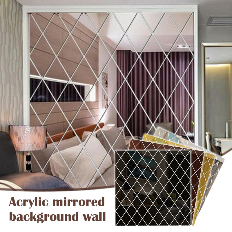 Set 58 Oglinzi Acrilice din PVC, in forma de Romb, Autoadezive pentru Decorarea Peretilor, 100 x 100 cm, Premium, CBD CORAL BEST DEALS Argintiu cromat 100 cm [8]