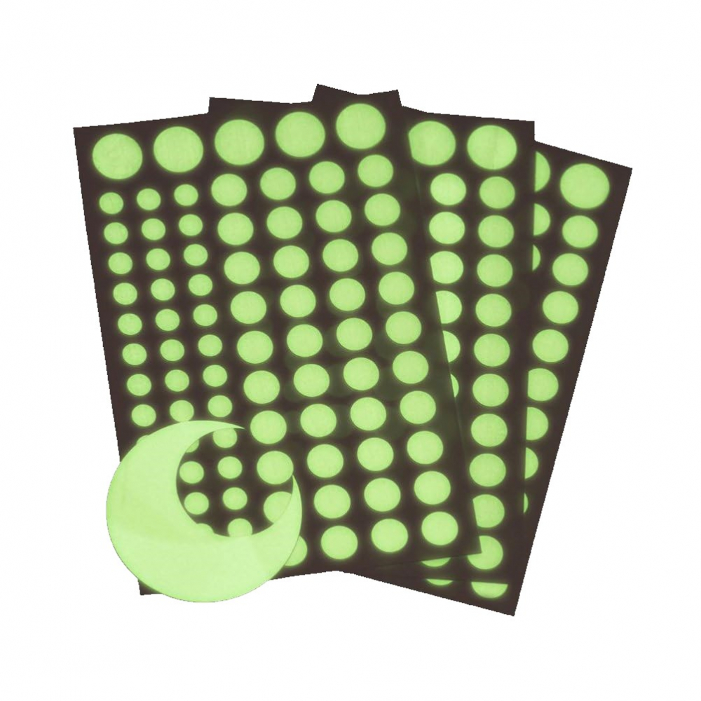 Set Buline si Luna Fosforescenta,210 Piese, 4 Dimensiuni cu Iluminare Indelungata, Autoadeziv, Premium, CBD CORAL BEST DEALS Fosforescent 2 cm [1]