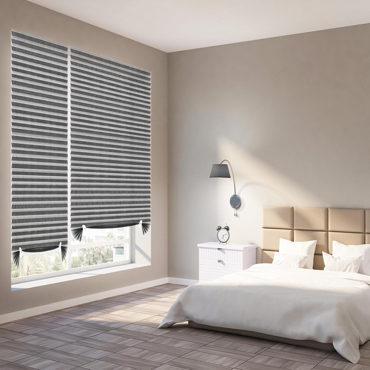 Jaluzea plisată autoadezivă pentru fereastră 90 x 180 cm, Gri, fără găurire [3]