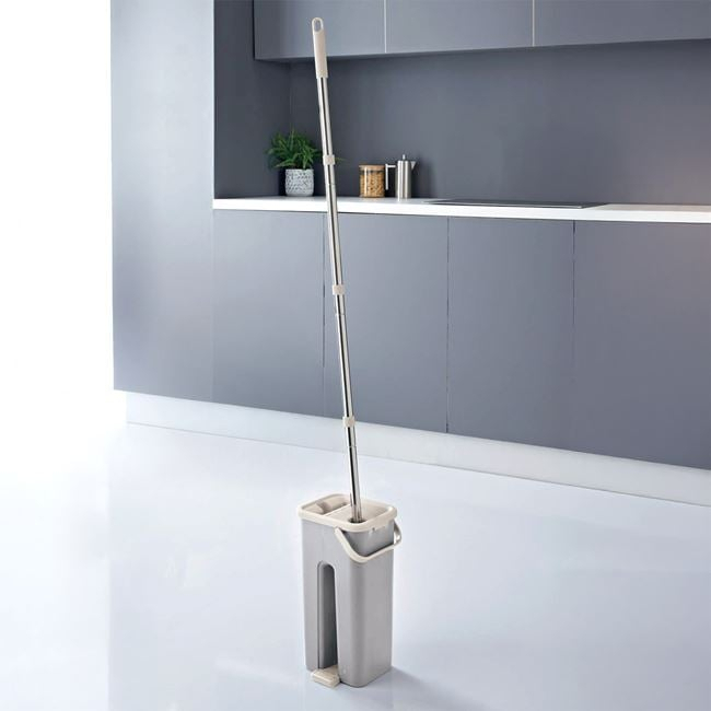 Set Găleată 4 L și Mop Plat Gri cu Stoarcere Integrată [2]