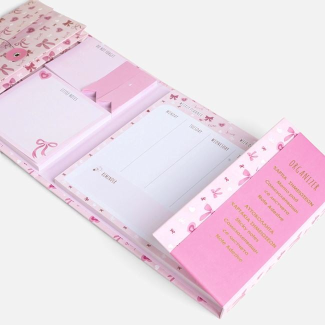 Set Notițe in Cutie Roz cu Fundite 19x16,5cm [3]