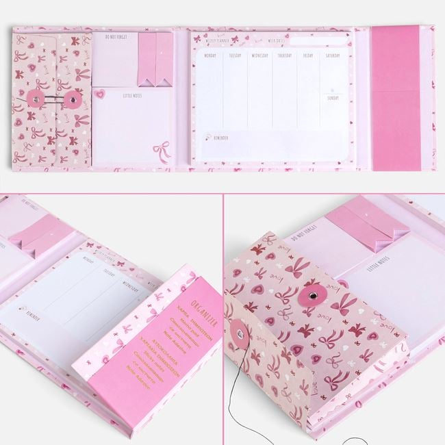 Set Notițe in Cutie Roz cu Fundite 19x16,5cm [2]