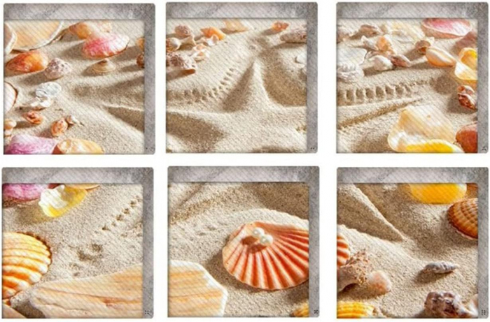 Sticker Antiderapant cu Striatii, Peisaj de Plaja cu Nisip si Scoici pentru Cada si Cabina de Dus, Design Premium, 6 Bucati /Stiker 15 x 15 cm, CBD CORAL BEST DEALS [8]
