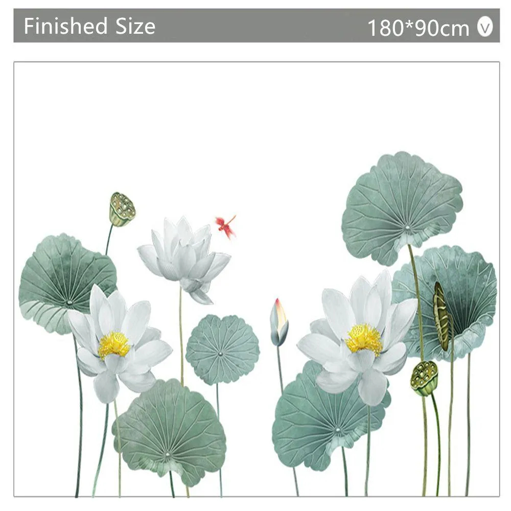 Sticker Autocolant Decorativ pentru Living si Camera, Flori de Lotus, 180 x 90 cm Verde 90 cm [7]
