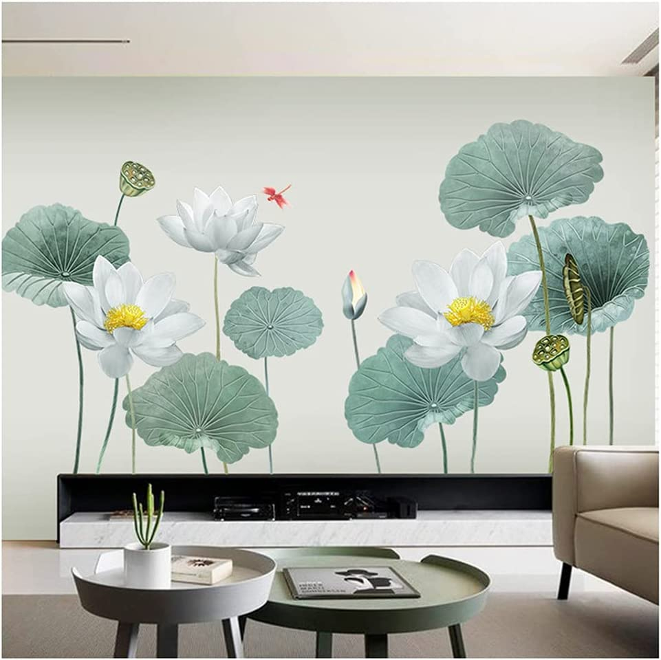 Sticker Autocolant Decorativ pentru Living si Camera, Flori de Lotus, 180 x 90 cm Verde 90 cm [2]
