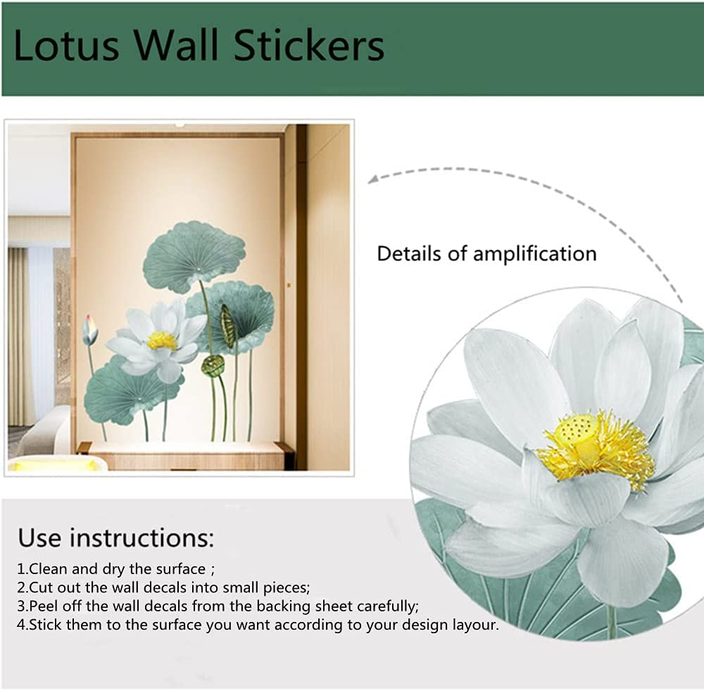 Sticker Autocolant Decorativ pentru Living si Camera, Flori de Lotus, 180 x 90 cm Verde 90 cm [4]