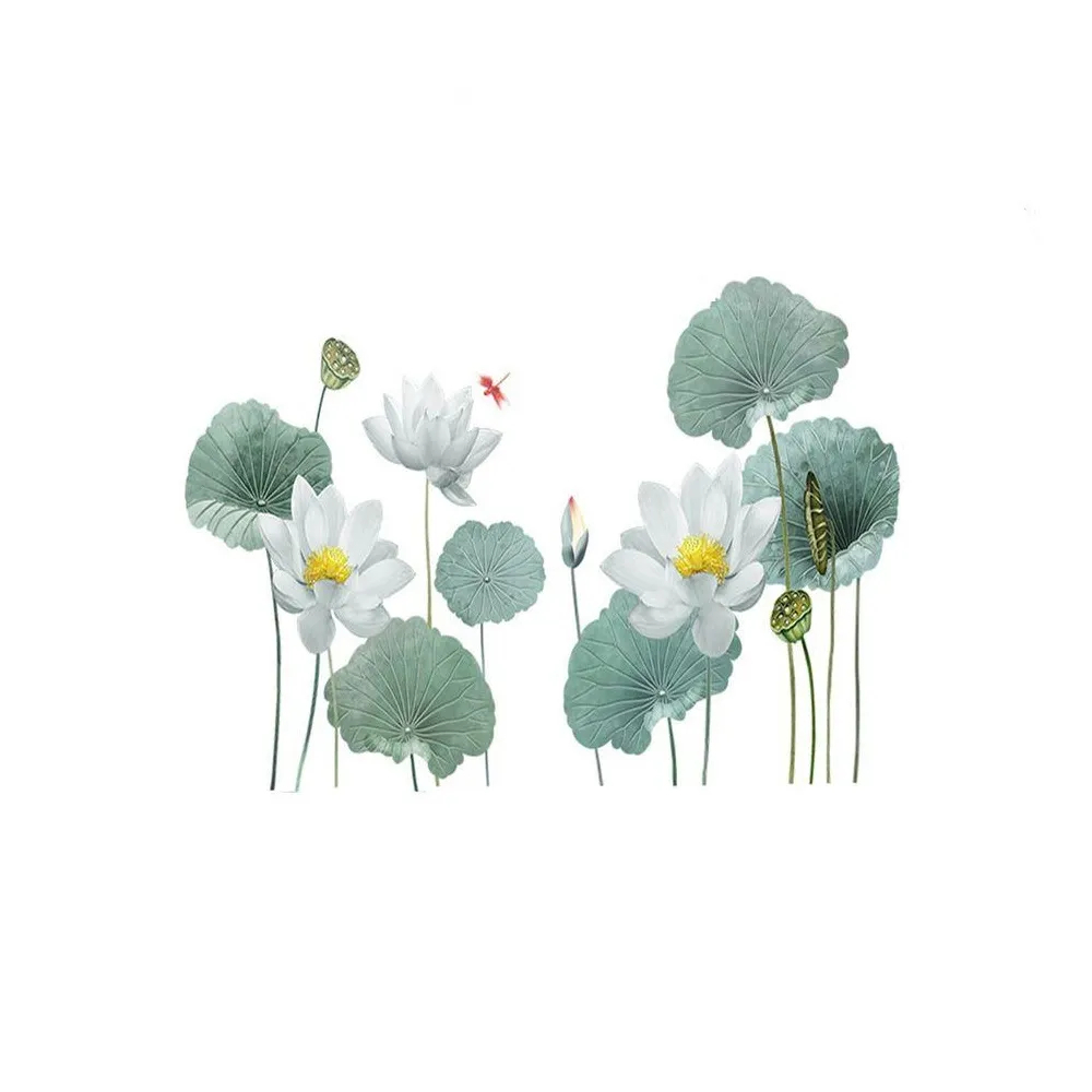 Sticker Autocolant Decorativ pentru Living si Camera, Flori de Lotus, 180 x 90 cm Verde 90 cm [1]