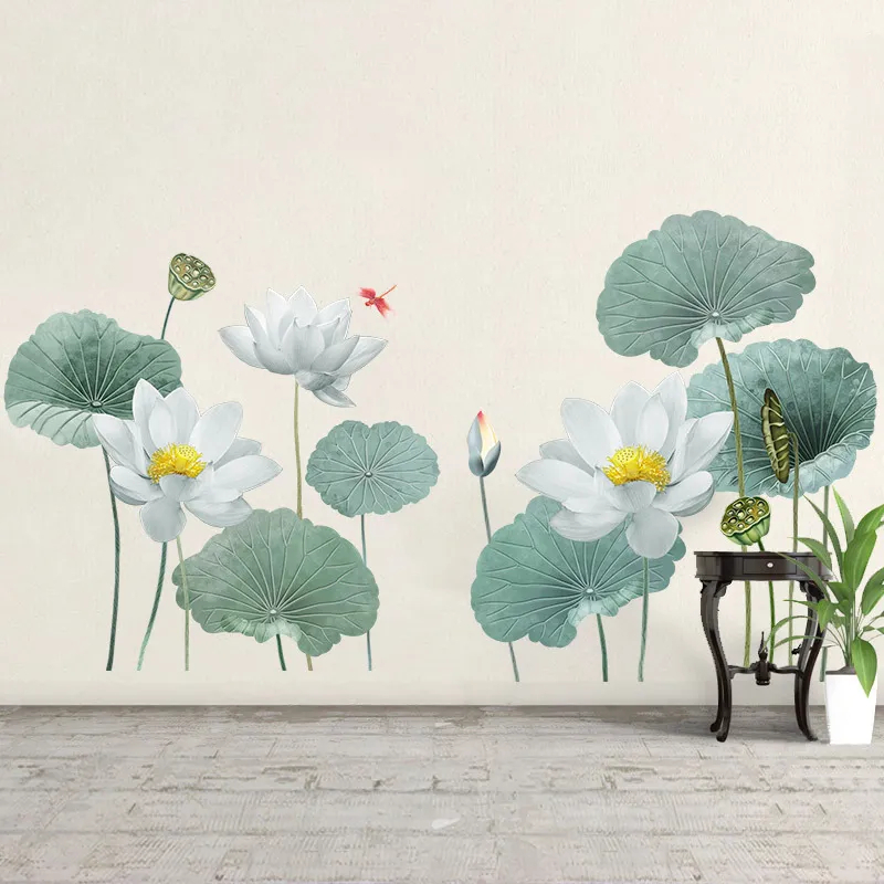 Sticker Autocolant Decorativ pentru Living si Camera, Flori de Lotus, 180 x 90 cm Verde 90 cm [3]
