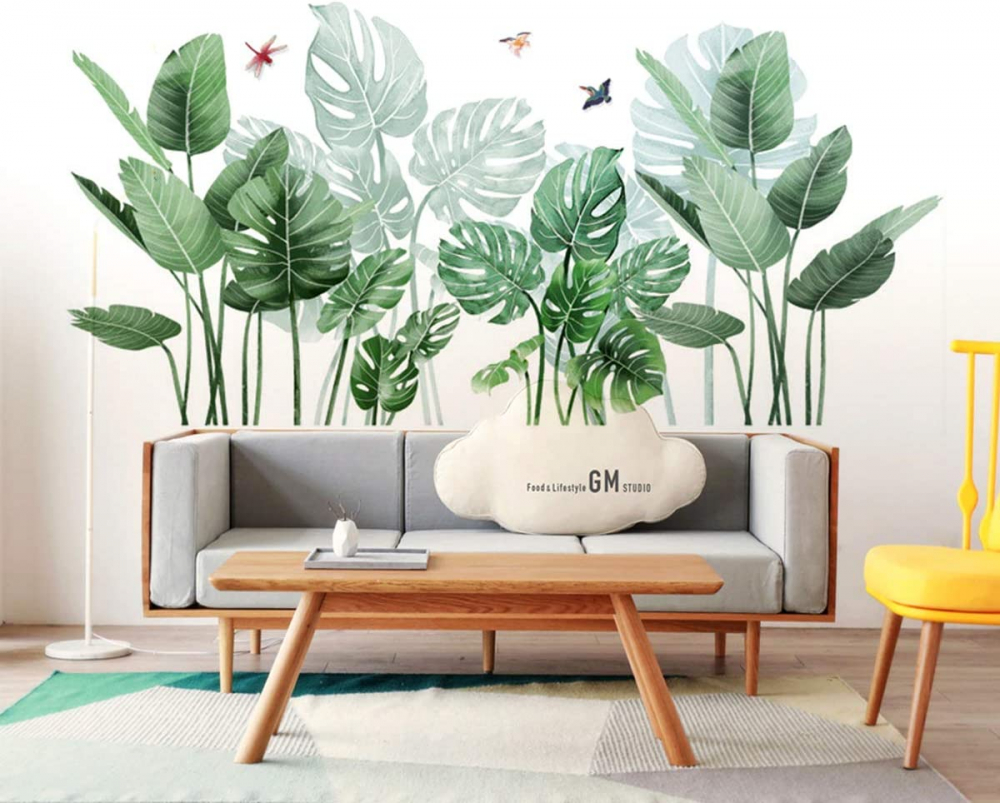 Sticker de perete decorativ cu o planta verde inalta in ghiveci [5]