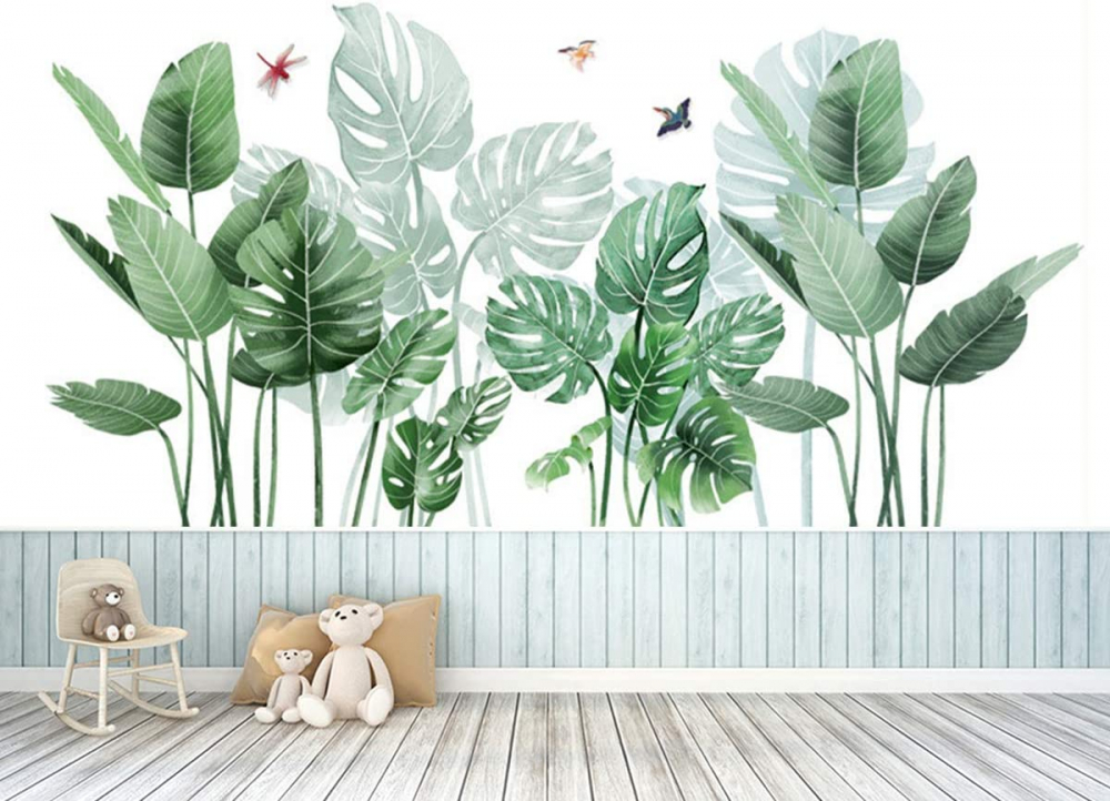 Sticker de perete decorativ cu o planta verde inalta in ghiveci [6]