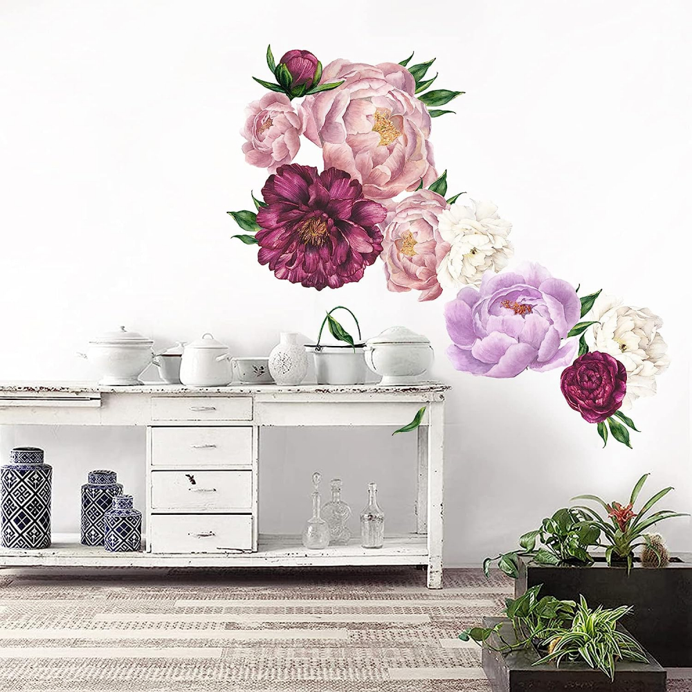 Sticker Autocolant, Flori Decorative Bujori, Roz, Multicolor, CBD CORAL BEST DEALS Roz opac 40 cm [3]