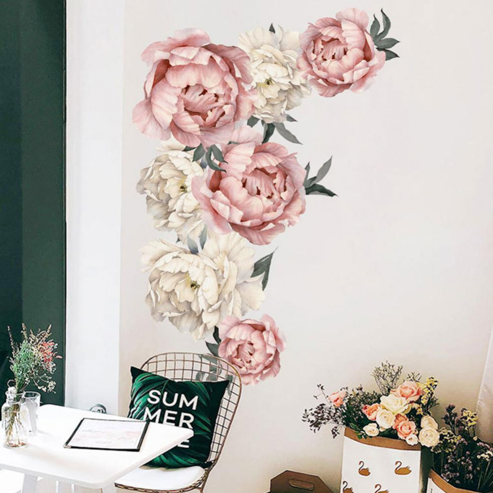 Sticker decorativ autoadeziv cu Flori Decorative Albe, 50 cm, pentru perete și decor interior [4]