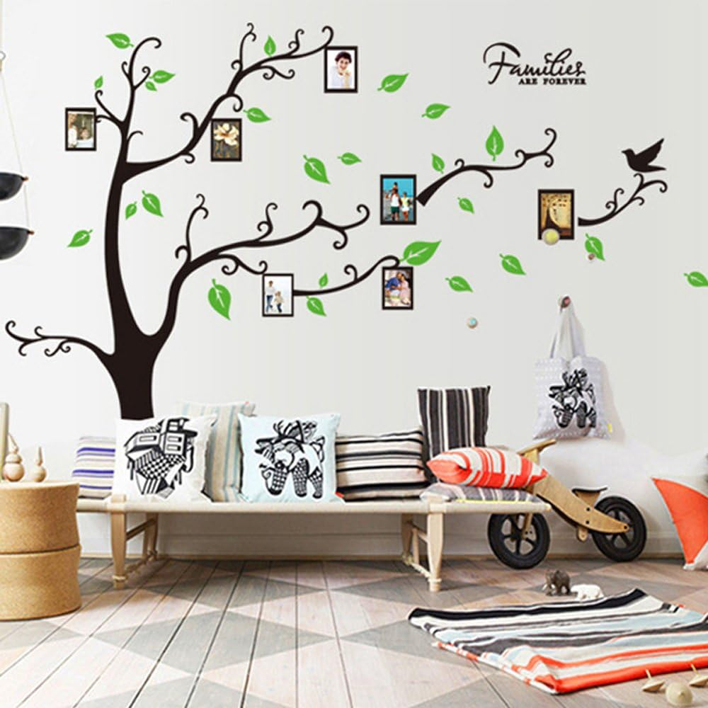 Sticker decorativ cu rame foto, si 12 Rame Foto, Copaci cu Pasari, 290 x 210 cm, pentru perete, CoralBestDeals [8]