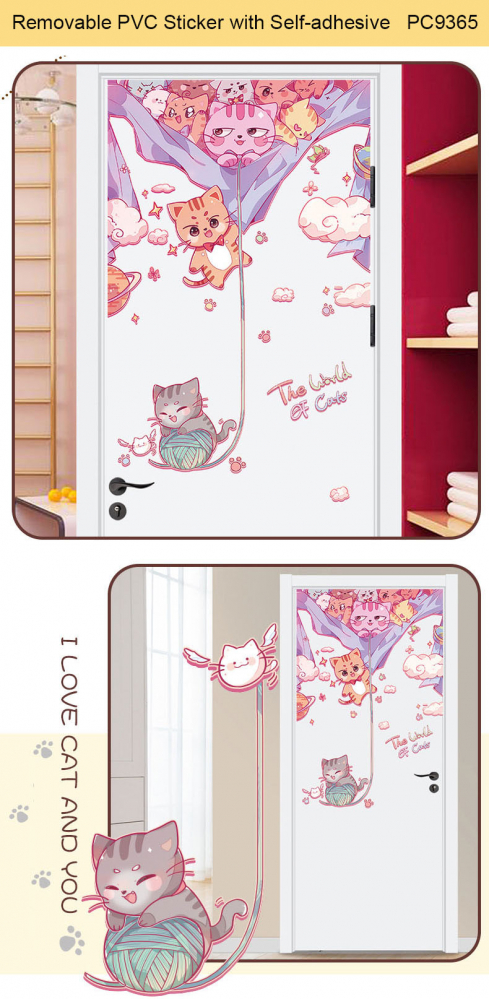 Sticker Decorativ Autocolant cu Pisicute, pentru Usa, Premium, CBD CORAL BEST DEALS Mov 60 cm [3]