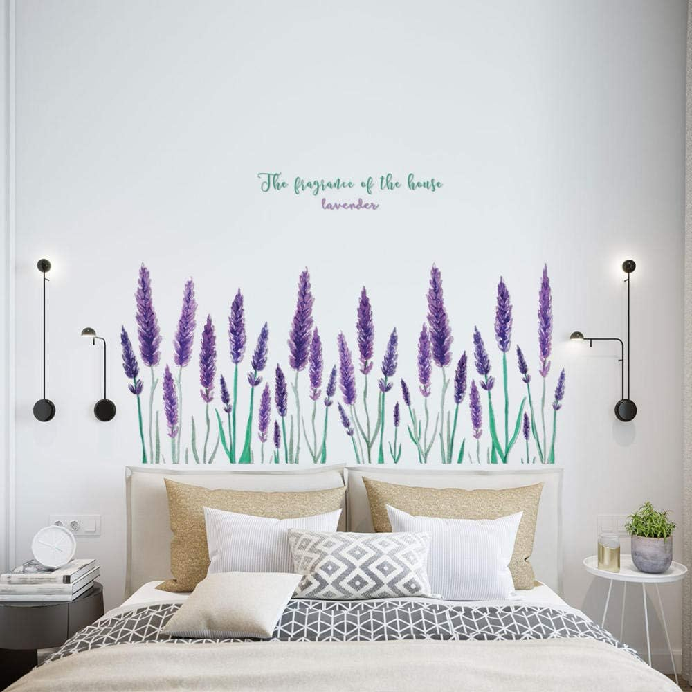 Sticker de perete decorativ cu flori de lavanda si fluturi mov [6]