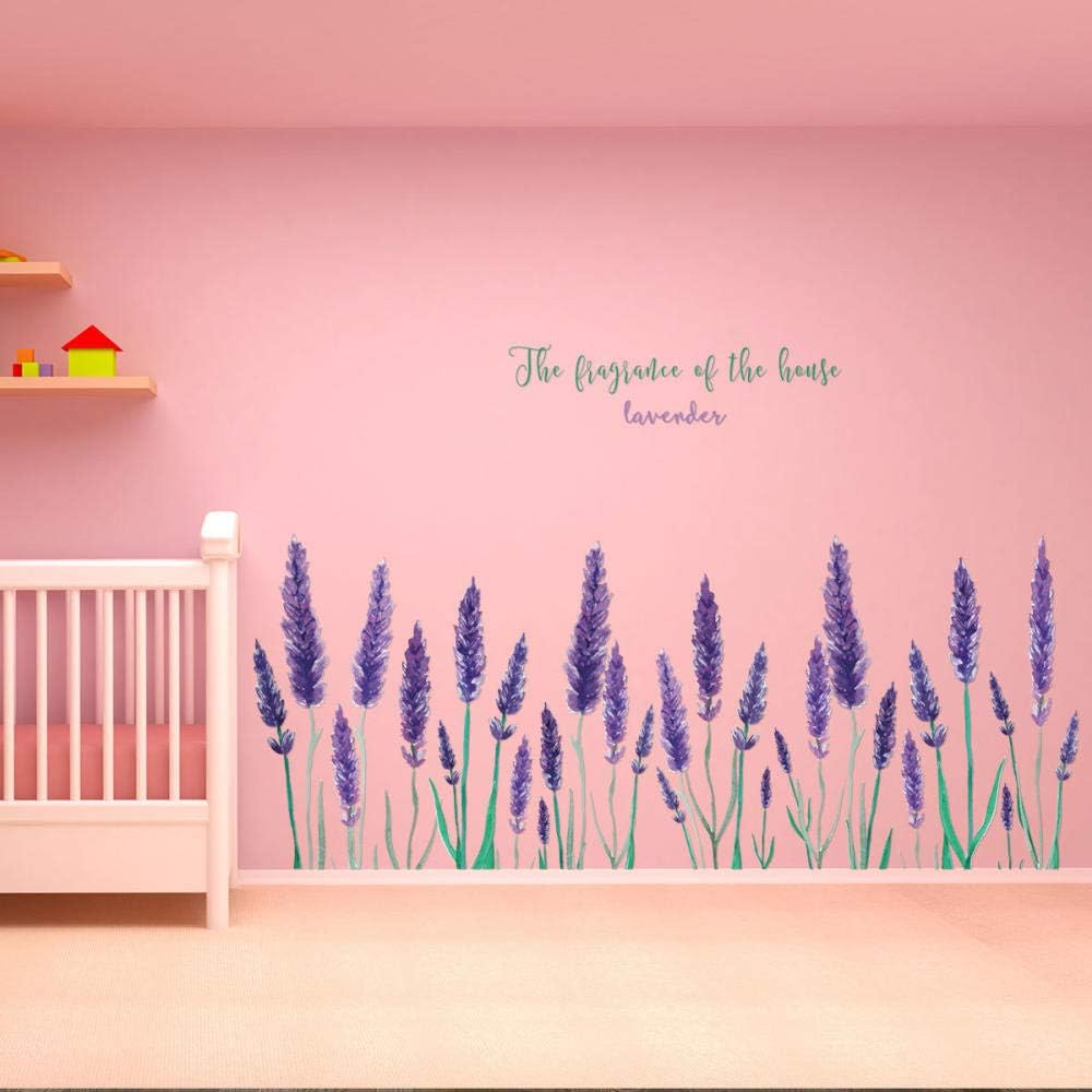 Sticker de perete decorativ cu flori de lavanda si fluturi mov [1]