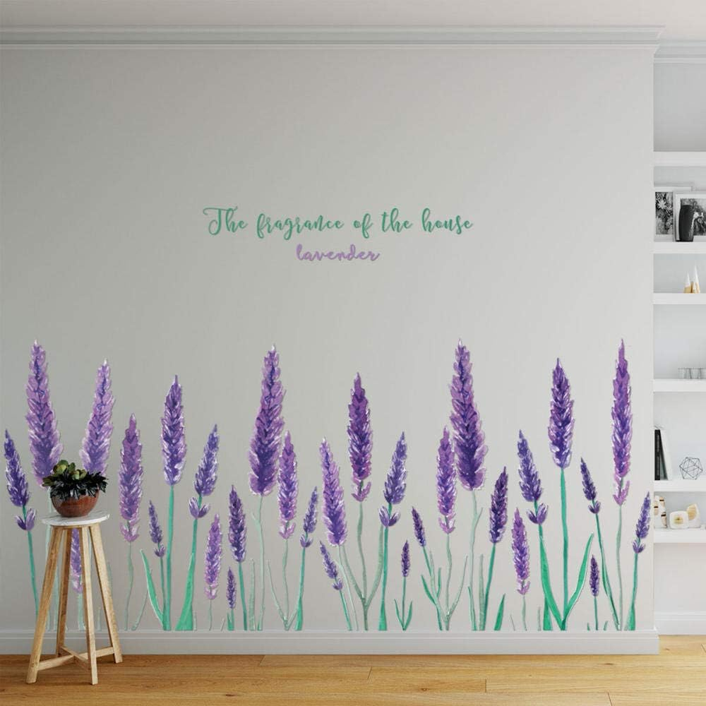 Sticker de perete decorativ cu flori de lavanda si fluturi mov [8]